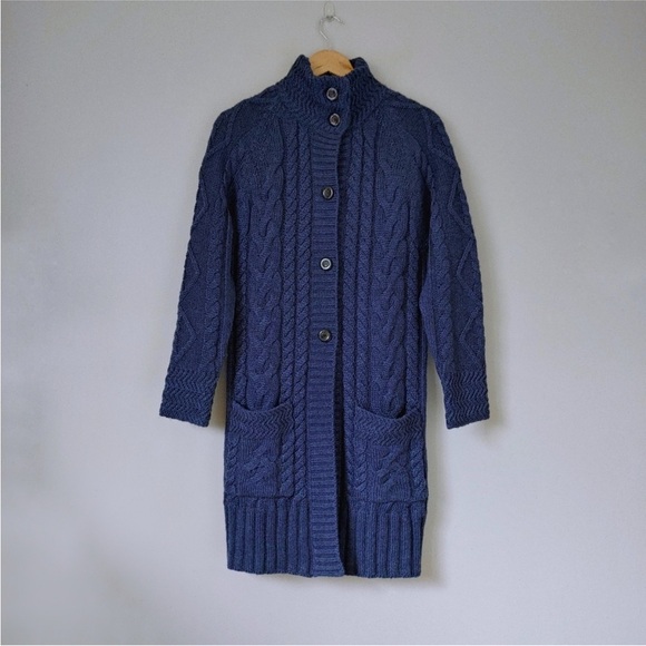 Long Aran cardigan — blue — size S - Picture 4 of 15